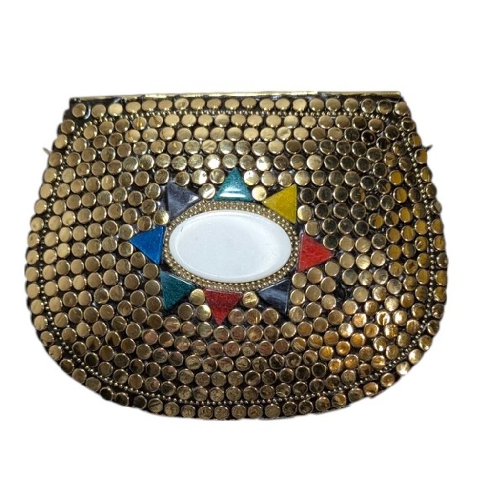 RAMLA Gold Mosaic Studded Metal Colorful Stone Mini Crossbody NWOT - Picture 4 of 5